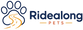 Ridealong Pets logo featuring a navy blue paw print with a winding orange road graphic, alongside the brand name 'Ridealong PETS' in navy and orange on a white background.
