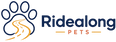 Ridealong Pets logo featuring a navy blue paw print with a winding orange road graphic, alongside the brand name 'Ridealong PETS' in navy and orange on a white background.